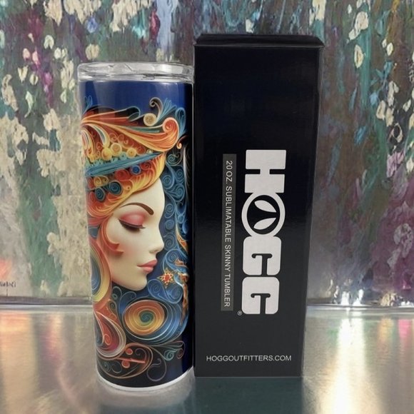 Skinny Tumbler 20oz Pretty Lady 3D Whimsical Colorful Quilling Stainless-Steel - Picture 2 of 8